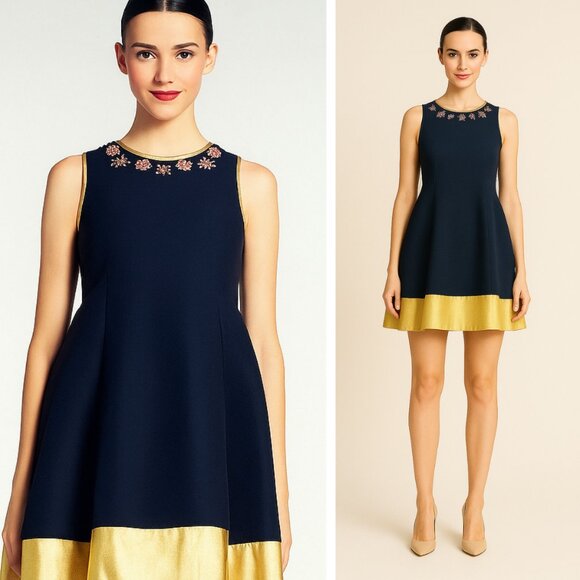 NWT Kate Spade Rumer Silk Blend Mini Dress Jewel Bedazzled Black & Gold - Picture 1 of 8